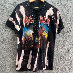 Iron Maiden Custom Lace Up Black Tank Top Shirt Sz Small Rock N Roll Tie Dye